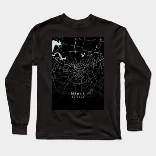 Minsk Belarus City Map dark Long Sleeve T-Shirt